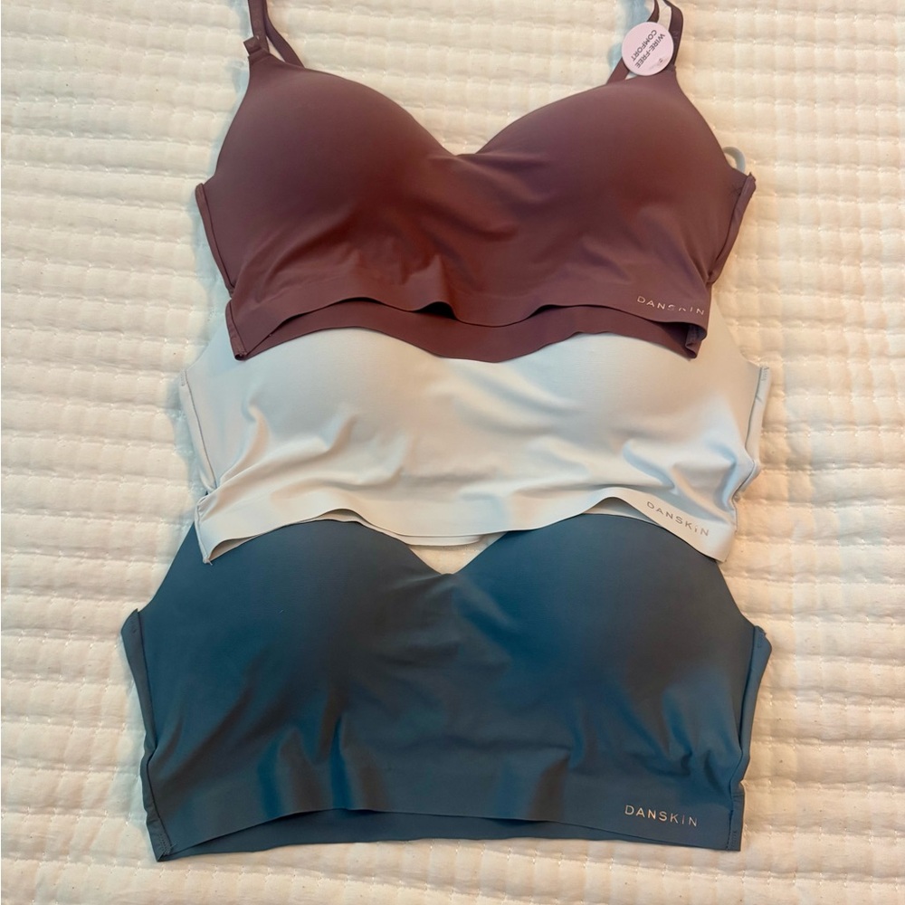 Danskin Seamless Wire Free Bralette Trio - Brown, Cream, Blue